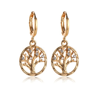 Cutout Round Diamond Tree of Life Earrings