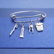 Toothbrush Toothpaste Dental Floss Tooth Pendant Dentist Adjustable Stainless Steel Bracelet