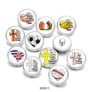 20MM pattern Basketball  Hockey Print  glass snaps buttons