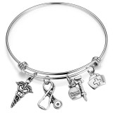 Gifts for Healthcare Workers Snake Medical Logo Syringe Nurse Cap Stethoscope Stainless Steel Adjustable Bracelet