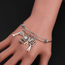 Hairdresser Stylist Bracelet Hair Dryer Scissors Comb Makeup Mirror Stainless Steel Bracelet