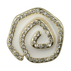 23MM Metal Button Curly Flower Diamond Black and White Enamel