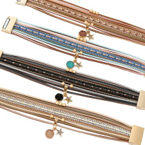 Geometric Diamond Pendant Magnet Buckle Bracelet Multilayer Alloy Leather Bracelet  Jewelry Making