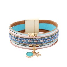 Geometric Diamond Pendant Magnet Buckle Bracelet Multilayer Alloy Leather Bracelet  Jewelry Making