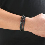 Natural Stone Stainless Steel Bracelet Obsidian Volcanic Stone Cross Multilayer Bracelet