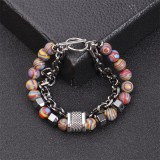 Stainless Steel Bracelet Double Layer Malachite Beaded Bracelet OT Buckle Bracelet