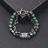 Stainless Steel Bracelet Double Layer Malachite Beaded Bracelet OT Buckle Bracelet