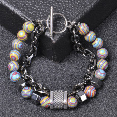 Stainless Steel Bracelet Double Layer Malachite Beaded Bracelet OT Buckle Bracelet