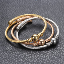 Cable wire ball stainless steel bracelet with adjustable opening