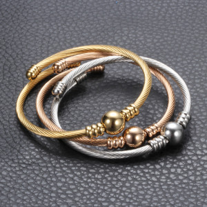 Cable wire ball stainless steel bracelet with adjustable opening