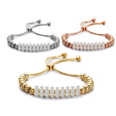 Tri-Color Stainless Steel Diamond Telescopic Adjustment Bracelet