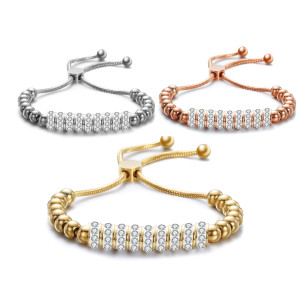 Tri-Color Stainless Steel Diamond Telescopic Adjustment Bracelet