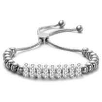 Tri-Color Stainless Steel Diamond Telescopic Adjustment Bracelet