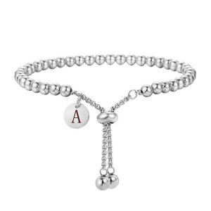 Stainless Steel 26 Letter Tag Adjustable Ball Bracelet