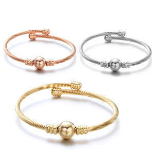 Cable wire ball stainless steel bracelet with adjustable opening