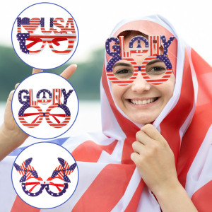 Independence Day Decorative Glasses USA  American National Day Party Decorative Props Letters Flag Glasses Frame