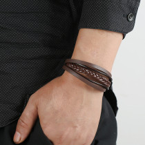Stainless Steel Leather Bracelet Multilayer Cowhide Braided Bracelet