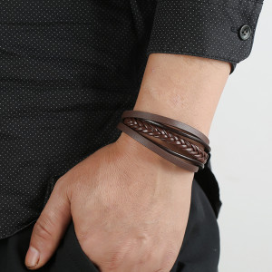 Stainless Steel Leather Bracelet Multilayer Cowhide Braided Bracelet