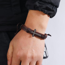 cross Hand Braided Leather Bracelet Pull Adjustable Leather Bracelet