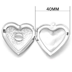 Stainless steel heart pattern photo box with chain Love fit 18mm snap button jewelry