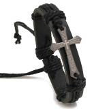 cross Hand Braided Leather Bracelet Pull Adjustable Leather Bracelet