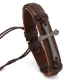 cross Hand Braided Leather Bracelet Pull Adjustable Leather Bracelet