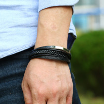 Stainless Steel Leather Bracelet Multilayer Cowhide Braided genuine leather Bracelet
