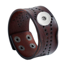 Punk Vintage Leather Bracelet Embossed Genuine  Leather Bracelet fit 20mm Snaps button jewelry wholesale