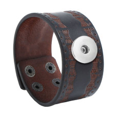 Punk Vintage Leather Bracelet Embossed Genuine  Leather Bracelet fit 20mm Snaps button jewelry wholesale