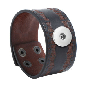 Punk Vintage Leather Bracelet Embossed Genuine  Leather Bracelet fit 20mm Snaps button jewelry wholesale