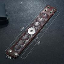 Punk Vintage Leather Bracelet Embossed Genuine  Leather Bracelet fit 20mm Snaps button jewelry wholesale