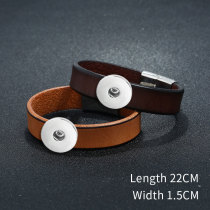 Stainless Steel Genuine Leather Bracelet fit 20mm snaps  jewelry