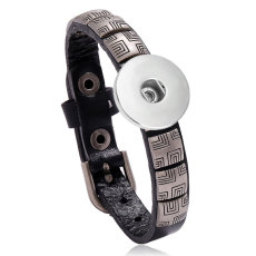 Punk Vintage Leather Bracelet Simple Versatile Adjustable Men's Jewelry fit 20mm Snaps button jewelry wholesale