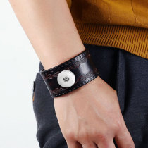 Punk Vintage Leather Bracelet Embossed Genuine  Leather Bracelet fit 20mm Snaps button jewelry wholesale