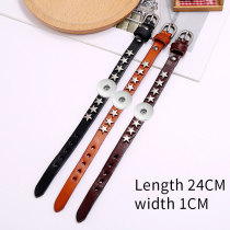 Punk Vintage Jewelry Pentagram Leather Bracelet fit 20mm Snaps button jewelry wholesale
