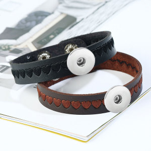 Leather Bracelet Computer Embroidered Peach LOVE Heart Men's and Women's Bracelet Simple Imitation Leather Bracelet fit 20mm Snaps button jewelry wholesale