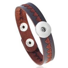 Leather Bracelet Computer Embroidered Peach LOVE Heart Men's and Women's Bracelet Simple Imitation Leather Bracelet fit 20mm Snaps button jewelry wholesale
