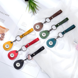 access control card holder water drop keychain protective case genuine leather fit 18mm snap button jewelry