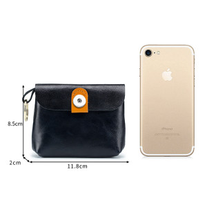 Retro oil wax leather small coin purse storage bag ladies ultra-thin key bag document bag card holder fit 18mm snap button jewelry