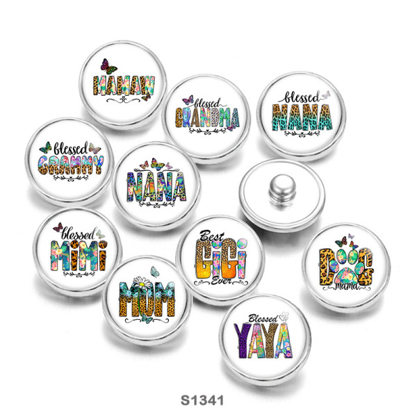 20MM Nana Mimi YaYa GiGi Mom Print glass snaps buttons