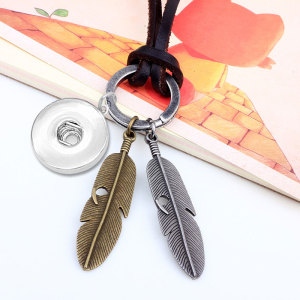 genuine cowhide feather necklace leather rope pendant fit 18mm snap button jewelry