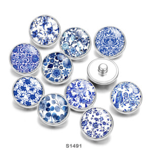 20MM Blue pattern Print glass snaps buttons