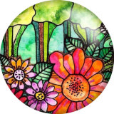 20MM Colorful Flower  pattern Print glass snaps buttons