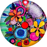 20MM Colorful Flower  pattern Print glass snaps buttons