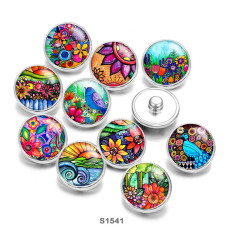 20MM Colorful Flower  pattern Print glass snaps buttons