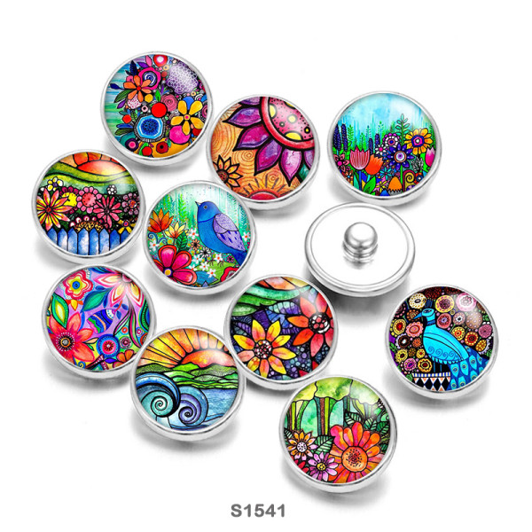 20MM Colorful Flower  pattern Print glass snaps buttons