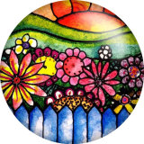 20MM Colorful Flower  pattern Print glass snaps buttons