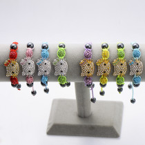 Soft clay filled with diamond ball woven Shambhala cat head bracelet crystal jewelry