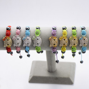 Soft clay filled with diamond ball woven Shambhala cat head bracelet crystal jewelry