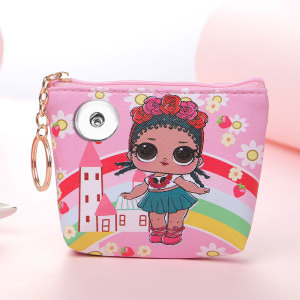 Cartoon girl cute mini coin purse cosmetic storage bag 20mm snap button jewelry